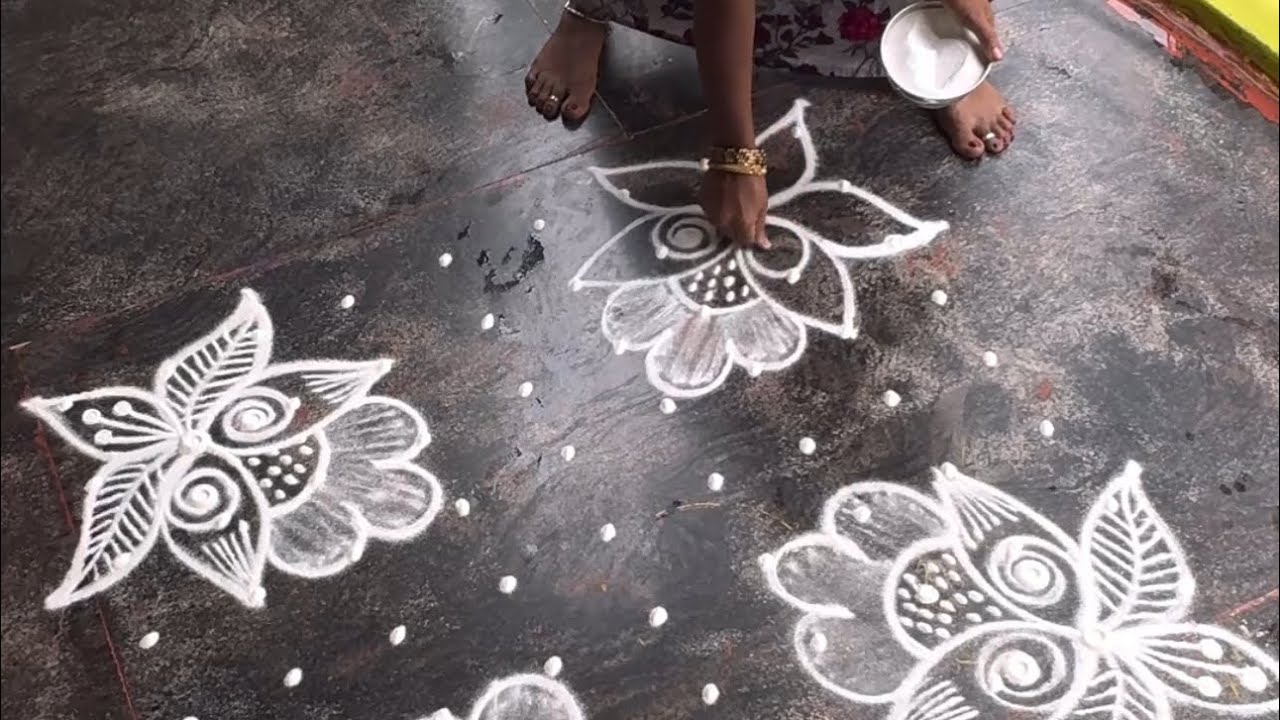 9 dots flower kolam 🌺 dots kolam