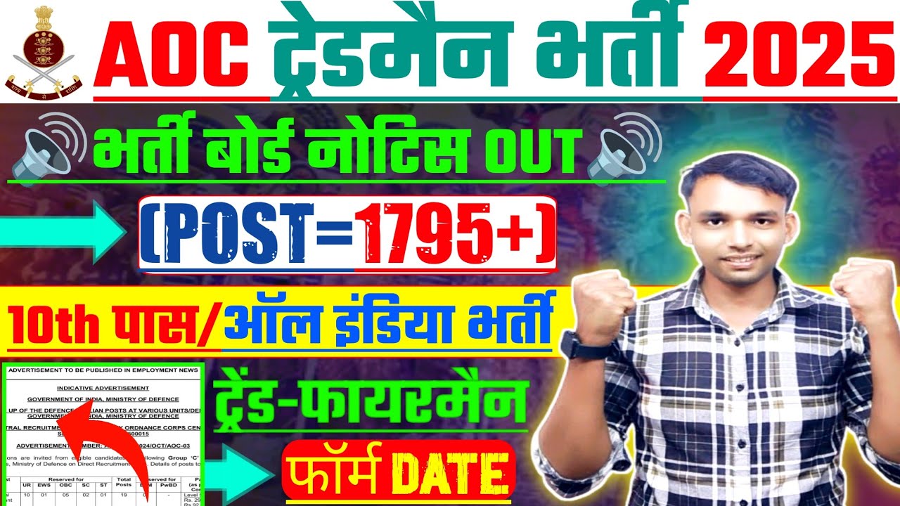AOC Tradesman & Fireman New Bharti 2025🥳🥳Age Limit Selection Process PET/PST 2025