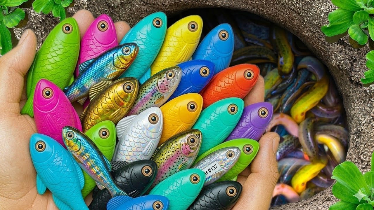 Catch Rare aquarium fish in small garden baby turtles, pencil fish, guppies blu, ornamental