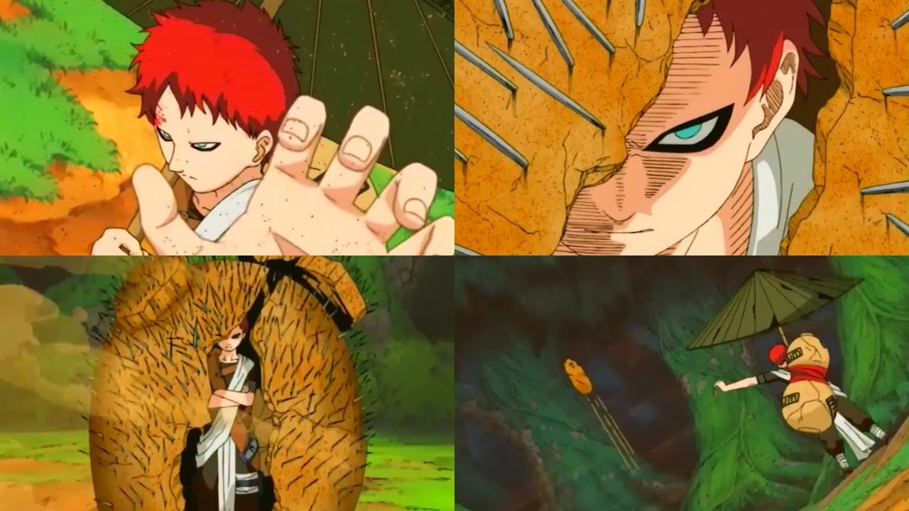 Gaara vs Ninjas da Chuva - Gaara usa Caixão de Areia - Akamaru treme de medo (Naruto Classico)