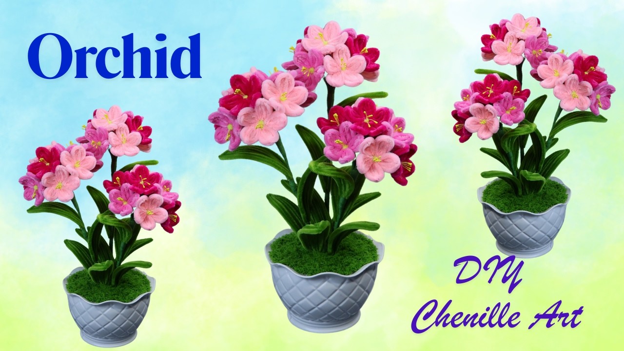 DIY Pipe Cleaner Orchid Pot | 3-Tone Pink Chenille Flower Tutorial