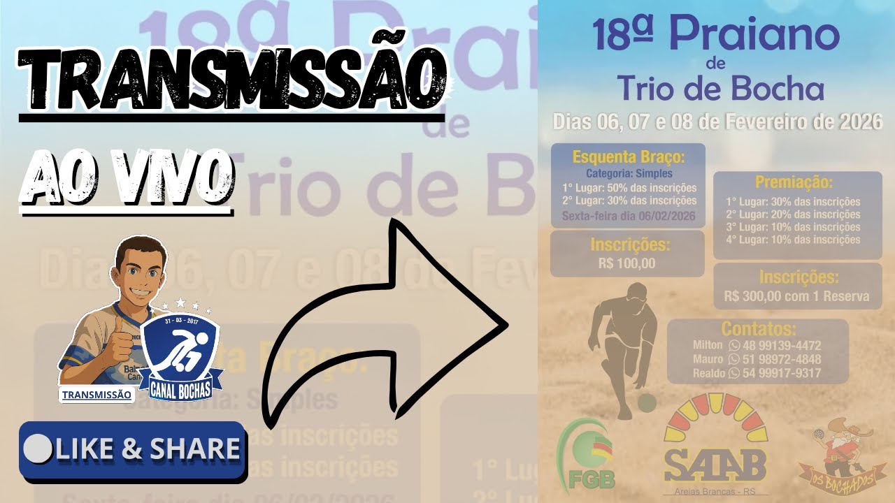 TRANSMISSÃO AO VIVO: 18° PRAIANO DE BOCHAS - SAAB - ARROIO DO SAL - 4° FASE