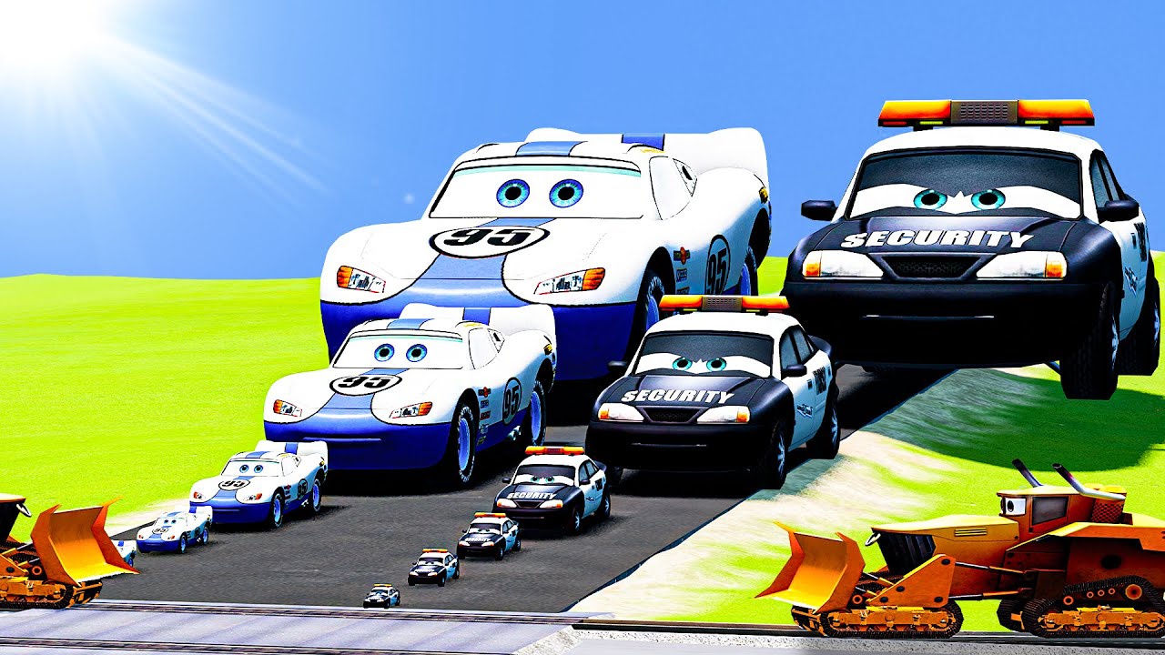 Big & Small Mcqueen vs Big & Small SECURITY Car vs Cars vs Bulls the Trains | BeamNG.Drive