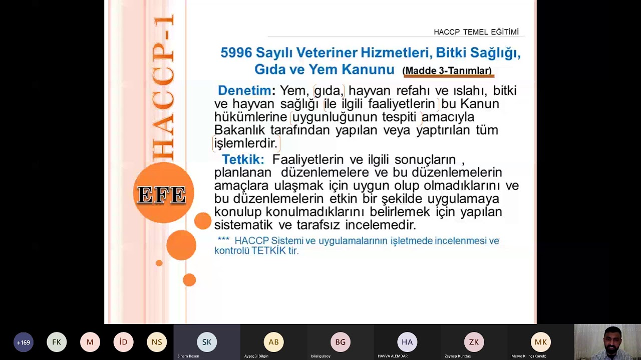 HACCP Eğitimi 1. Bölüm  Fatih EFE