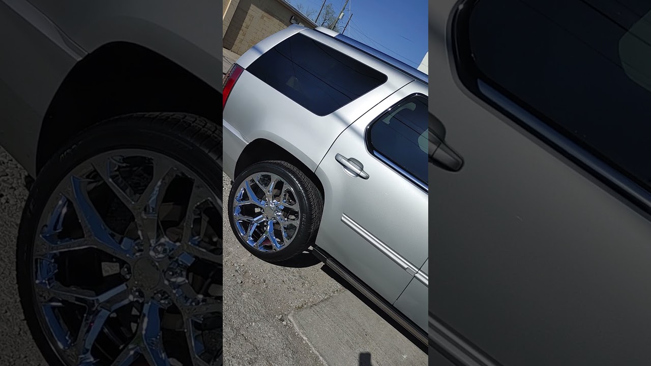 24inch snowflake replica wheels on Cadillac escalade 295 tires chrome Ulohos uloho indy Indianapolis