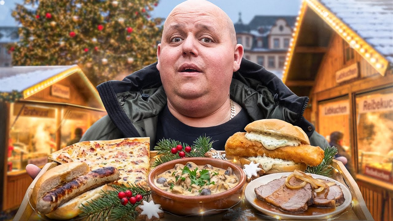 Ich teste UNGEWÖHNLICHES Essen auf dem WEIHNACHTSMARKT😳🎄