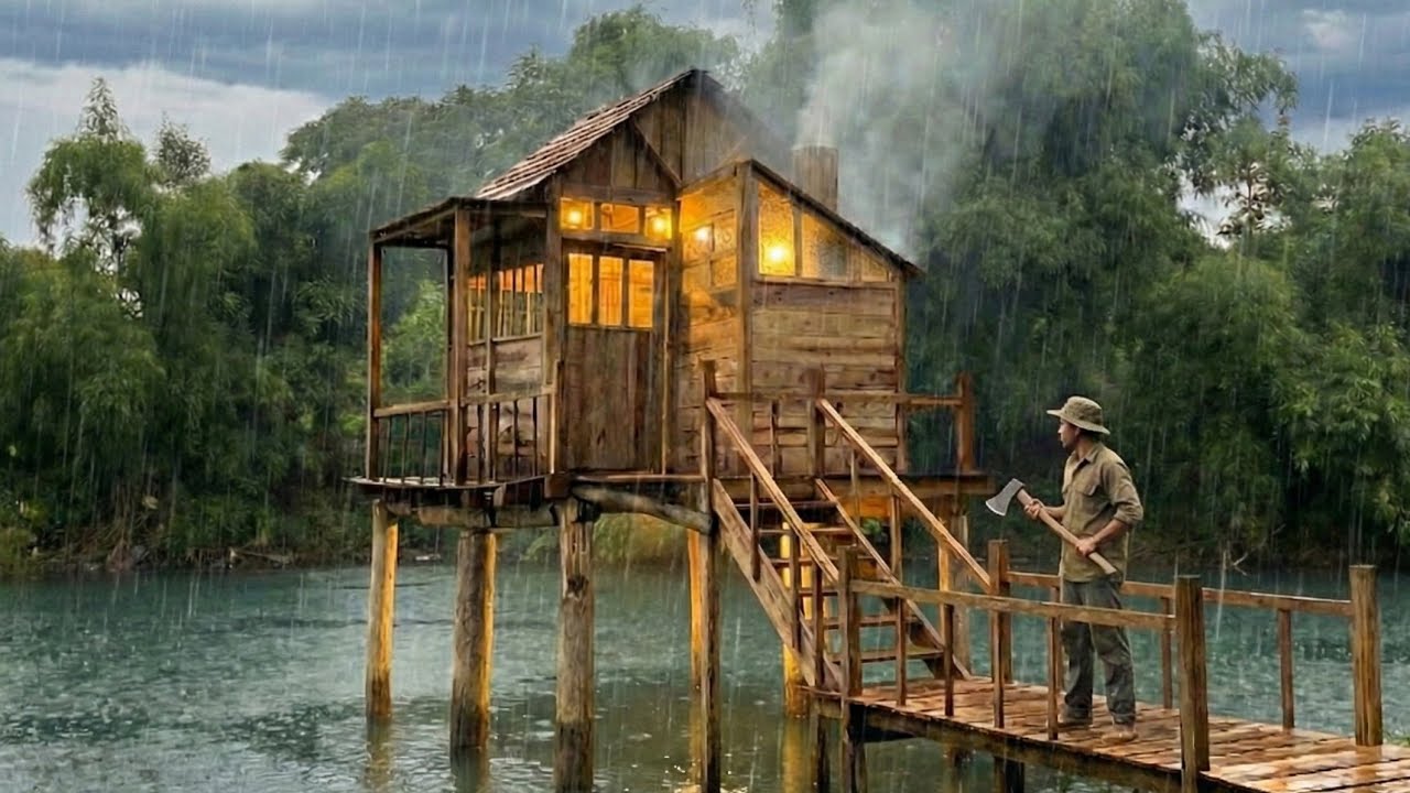 I Built an Off-Grid Cabin by the River in 60 Days – Battling Monsoon Storms