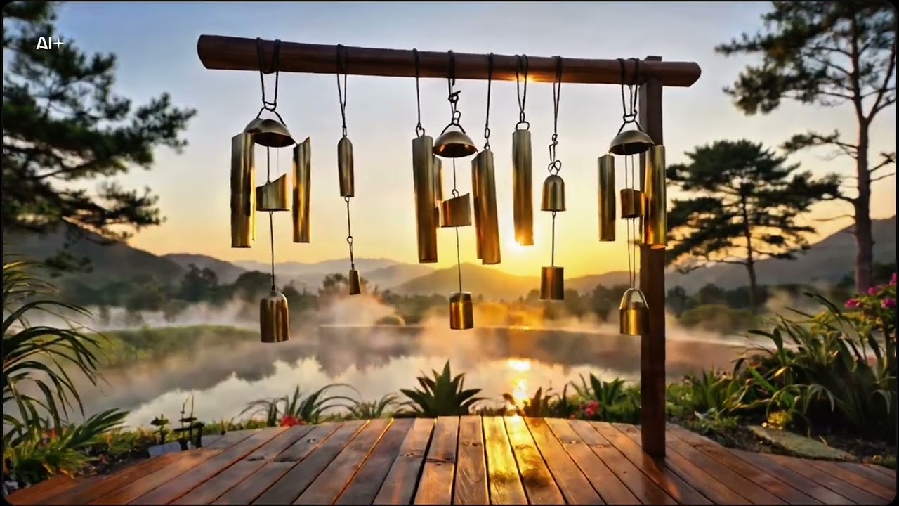 ASMR: Wind Chimes swaying in wind on a private terrace 