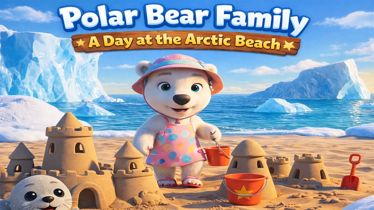 Polar Bear Family 🐻‍❄️ | A Day at the Arctic Beach 🌊 | Fun & Educational Kids Animation