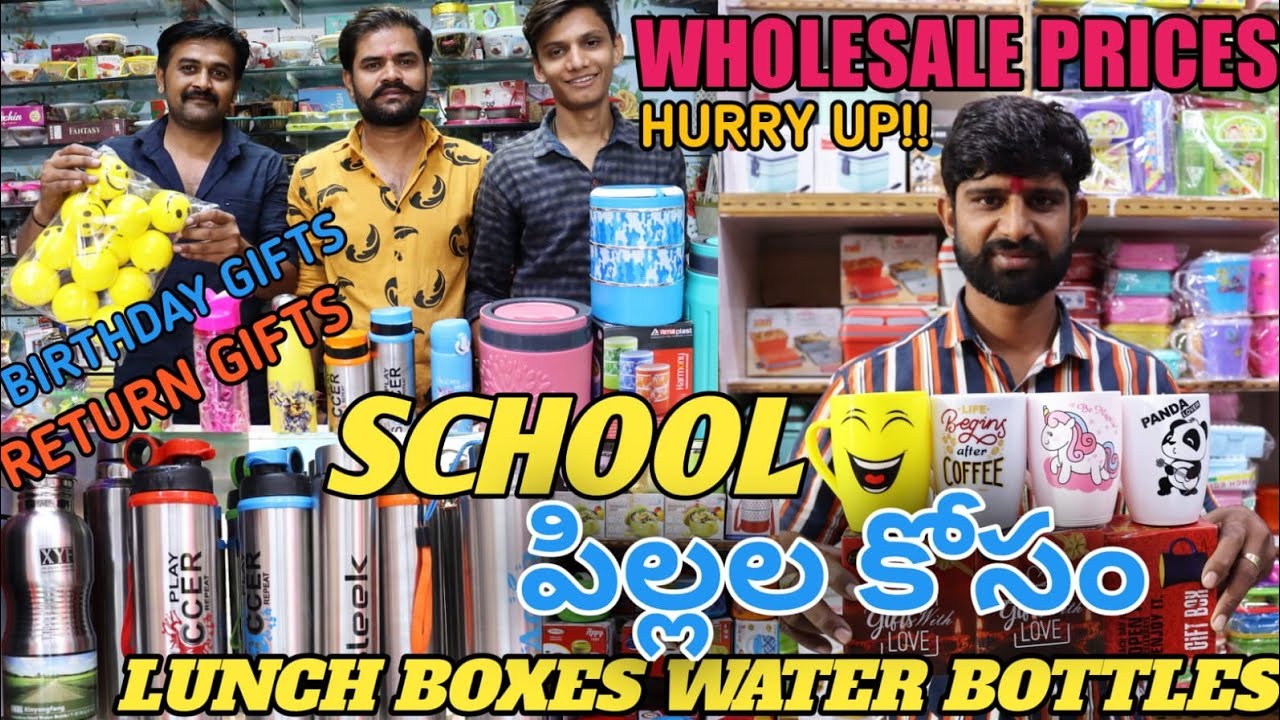 Wholesale stationary lunch boxes water bottles/ return gifts birthday gifts in begambazaar hyderabad