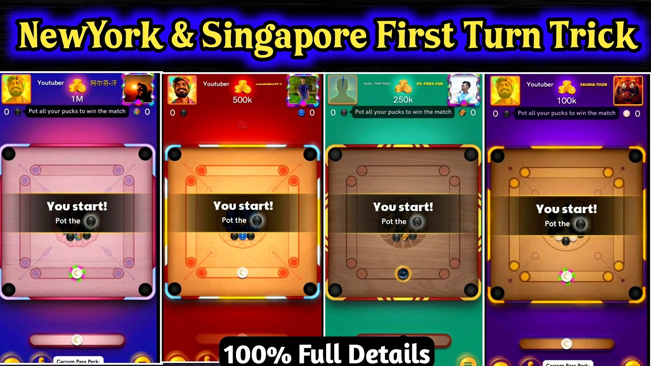 Singapore & NewYork First Turn Trick😱 Carrom Pool First Turn Trick 😍 Full Details Don't Miss🔥