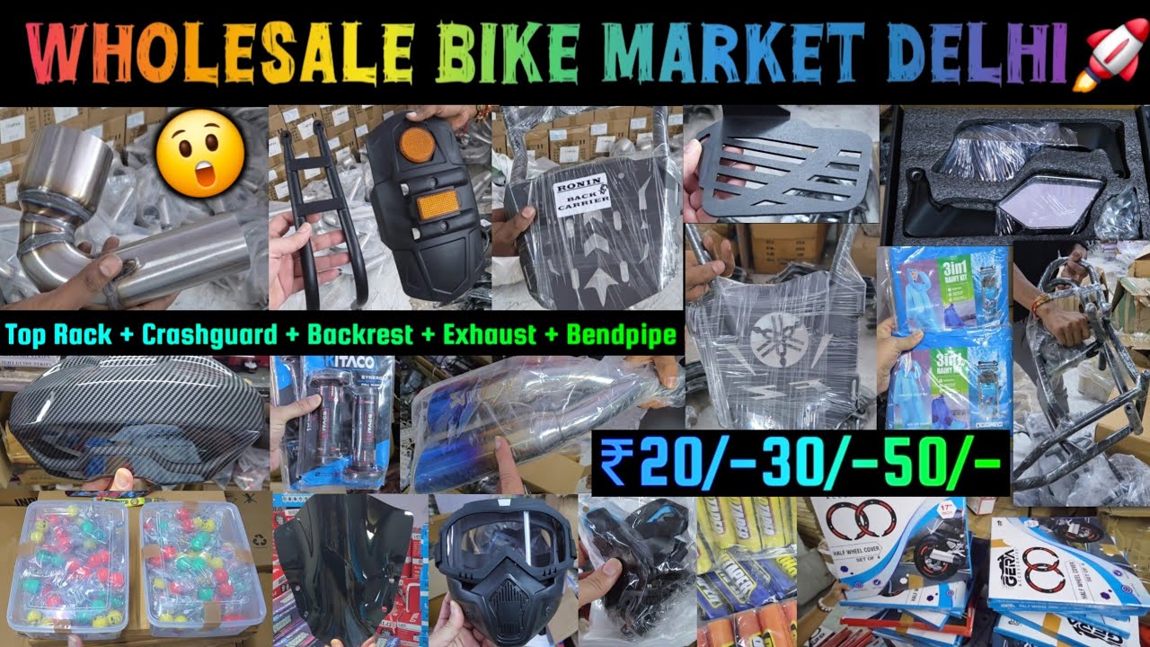 🔥 Delhi Wholesale Bike Accessories Market | Crashguard,Top Rack,Backrest,Metal Parts ₹20/- #topbikes