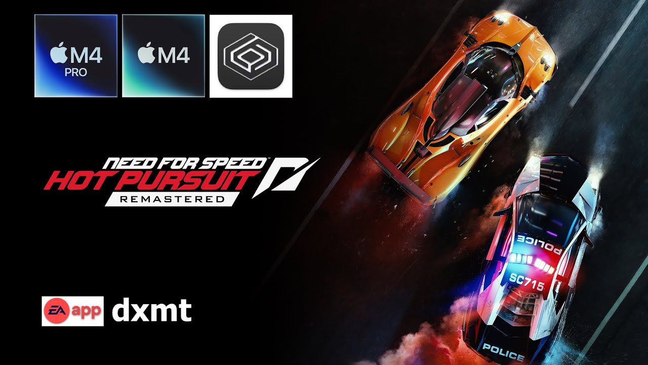 Need For Speed Hot Pursuit Remastered, Mac M4 Pro and M4, CrossOver, DXMT: Performance test