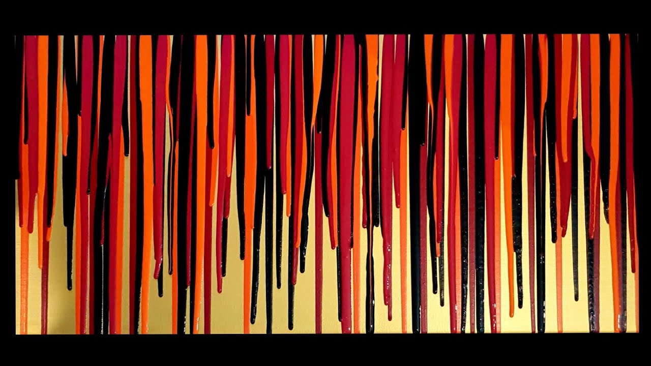 #778 DRIP ART Pour In Red, Orange & Black On Metallic Gold Background