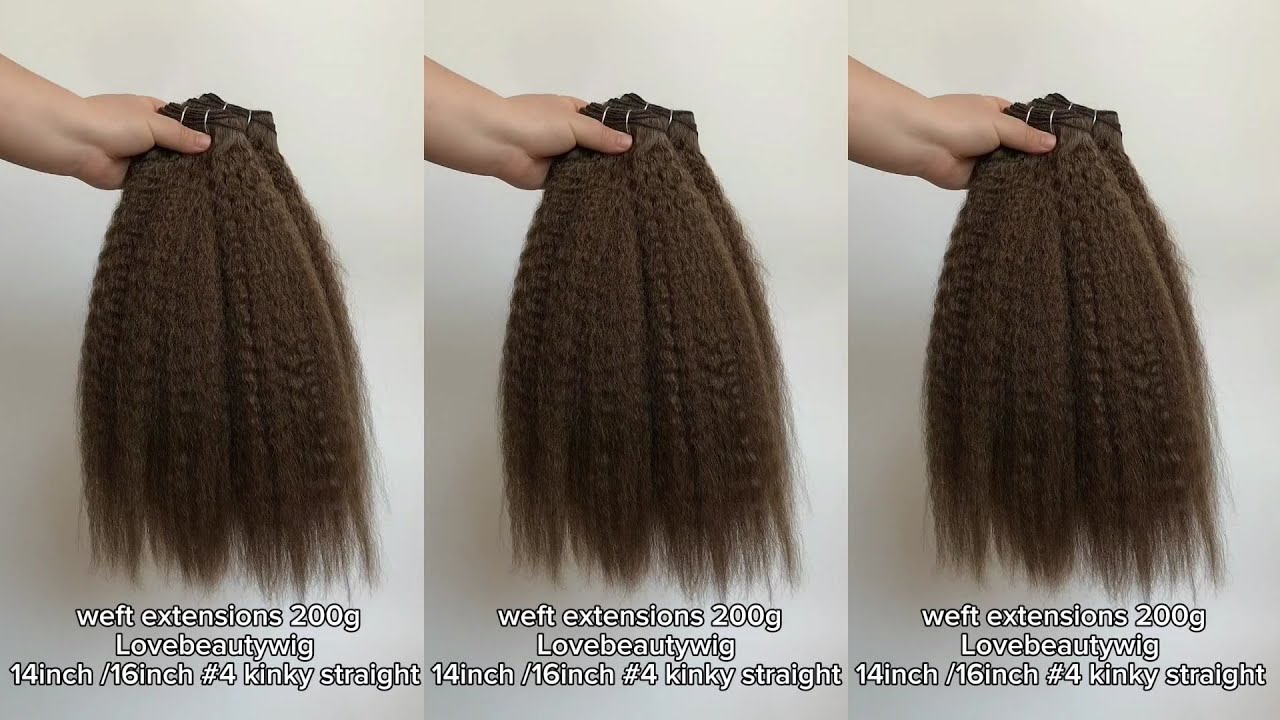 lovebeautywig | Dark Brown Kinky Straight Machine Weft Hair Extensions Human Hair #weftextensions
