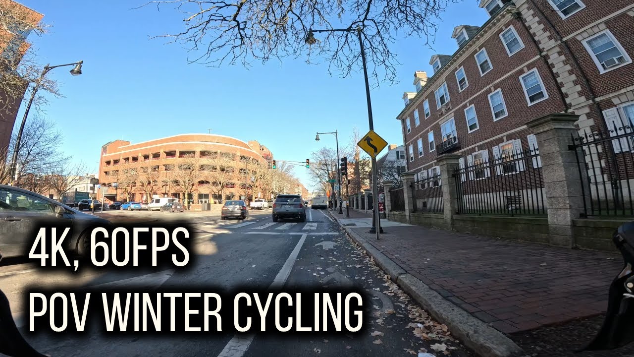 POV Bike Ride | Winter Cycling Around Boston/Cambridge | Sunny, Warm Day [4K 60FPS]