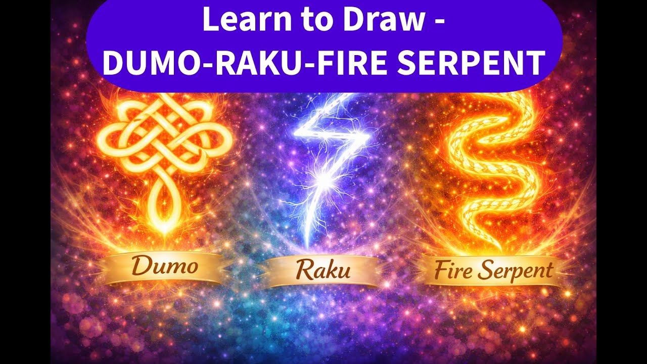 learn online - how to draw reiki master symbols dumo - fire serpent- raku in the easiest way ||