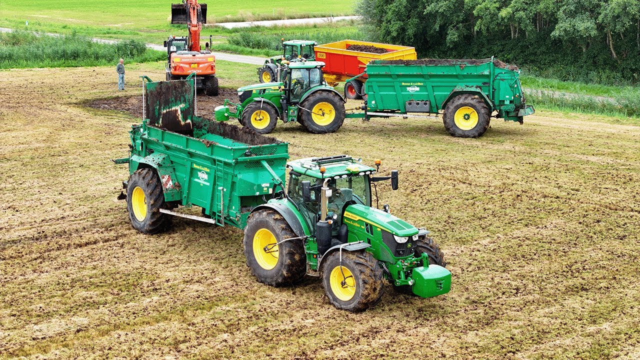 Spreading manure | 2x John Deere 6R 185 &  Tebbe MS 140 | Loonbedrijf Brasser & vd Sluis