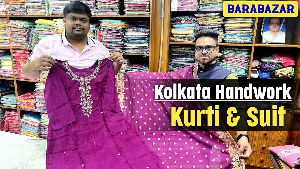 Kolkata Handwork Kurti Manufacturer / Designer Handwork Suits Wholesaler || Barabazar Kurti Market 🔥