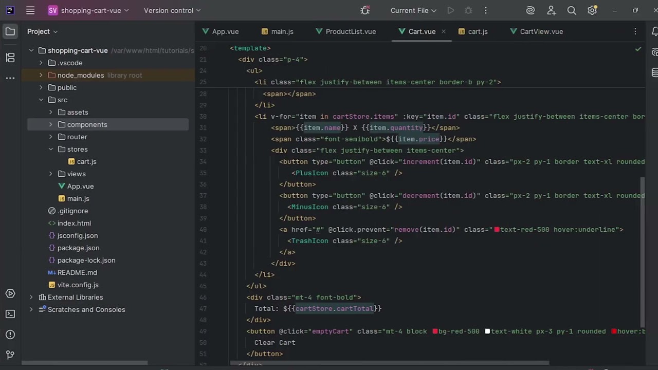 6.  Shopping Cart Vue 3 and Pinia | Using Pinia Store In Pages
