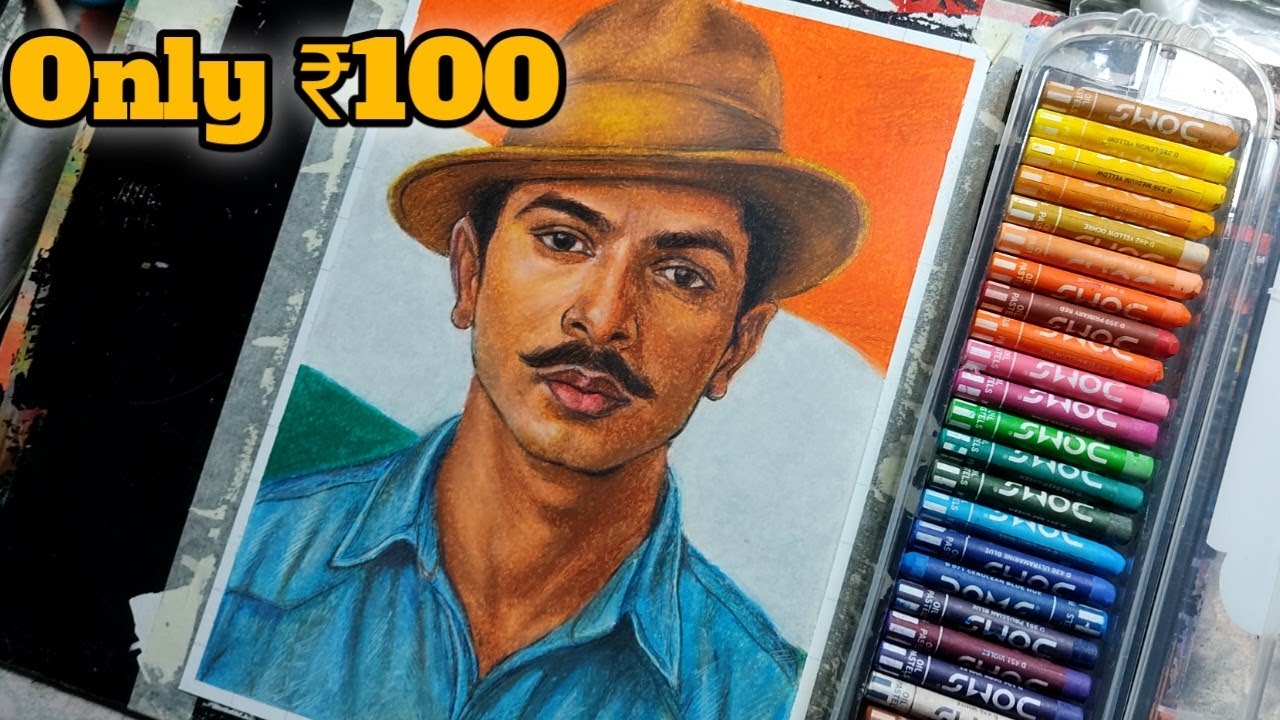 Can You Draw Bhagat Singh with Just ₹100 Oil Pastels? 😲 | (DOMS)