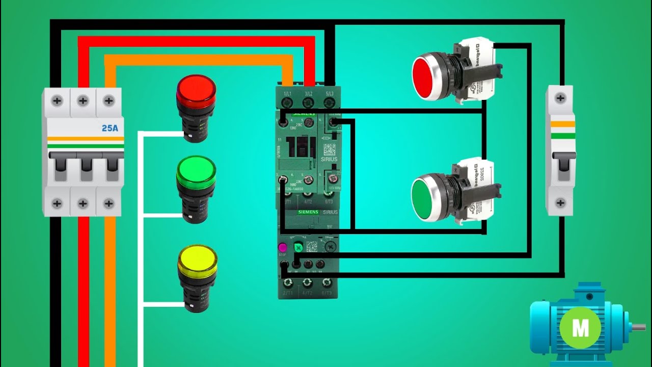 Diagrama cableado para ARRANQUE DIRECTO TRIFÁSICO Y CONTROL Paso a Paso - THREE PHASE DOL STARTER !