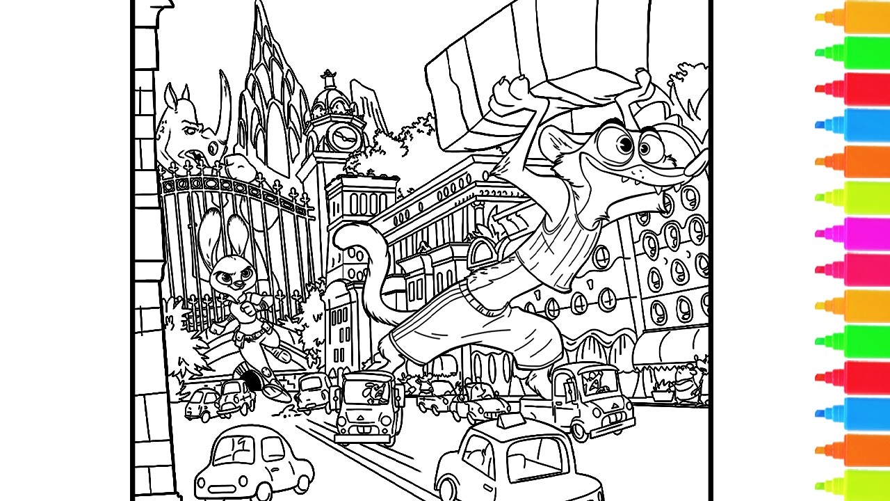 Coloring Disney Zootopia - The Chase, Young Judy, Meet the Sloth | Coloring Page