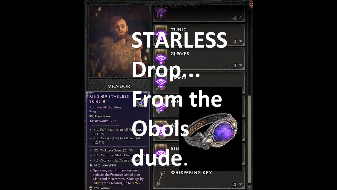Easy Ring of Starless Skies: Obol vendor drop!!!