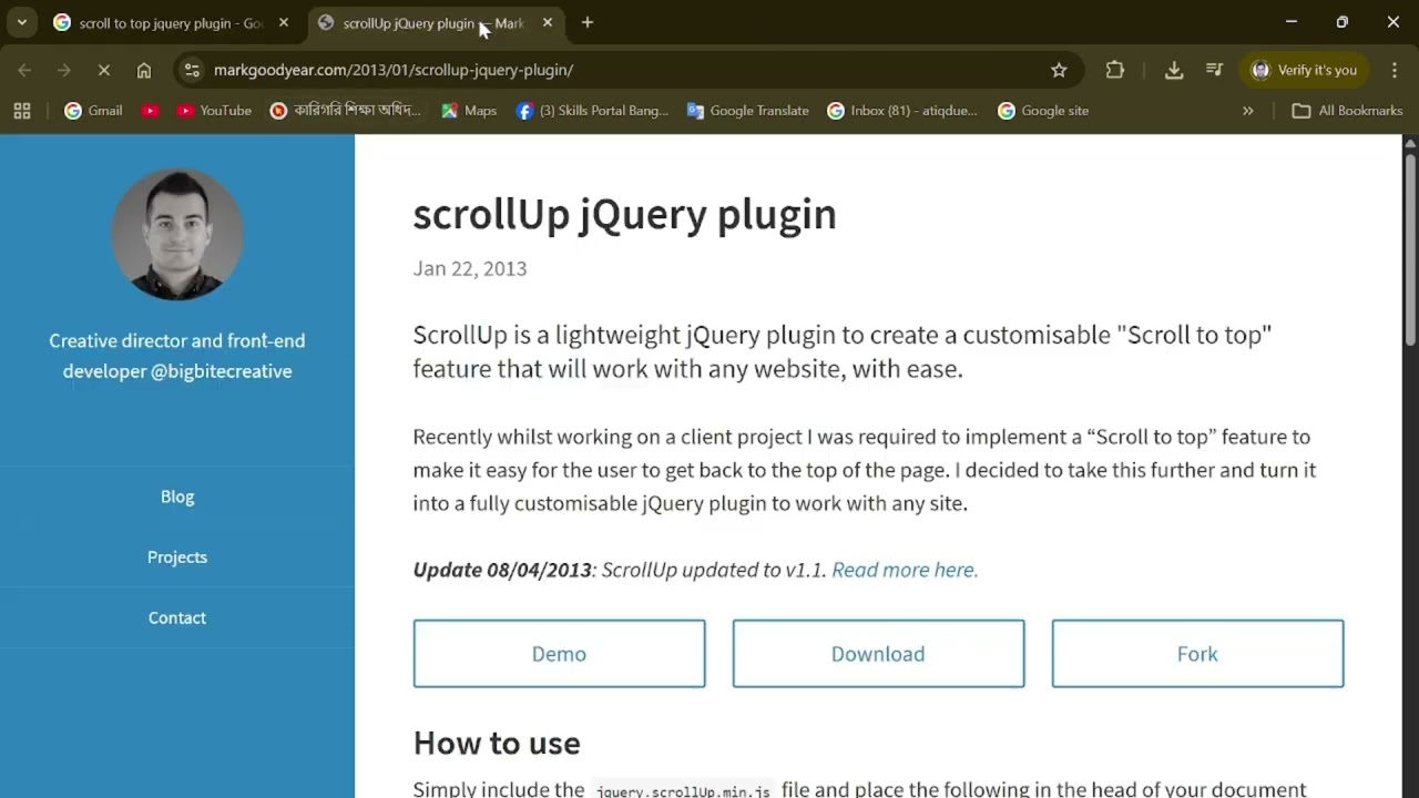 class 2 WordPress Plugin Development – Downloading & Rearranging the ScrollUp jQuery Plugin