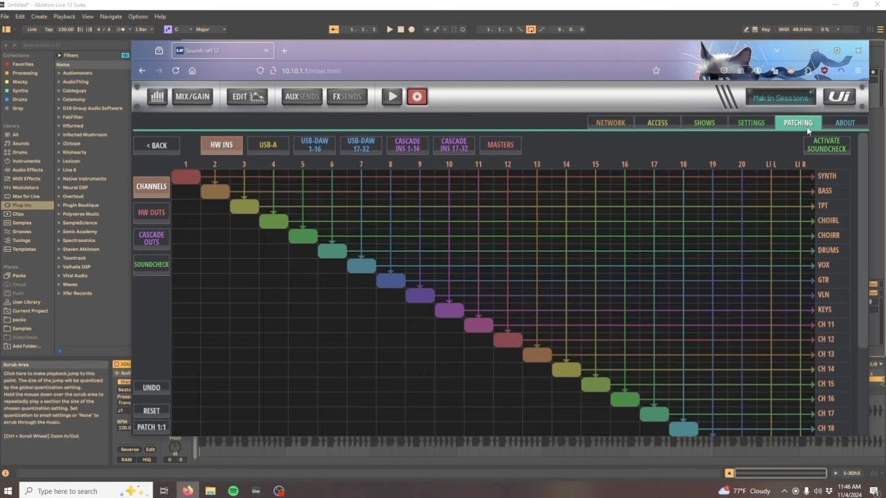 Настройка воспроизведения звука в DAW | Soundcraft Ui24R | Ableton Live Edition