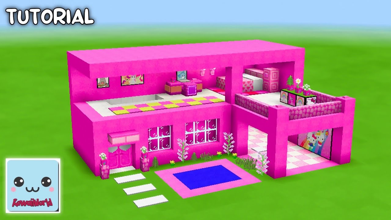 Kawaii world | building a gorgeous Pink Modern House with pool💕