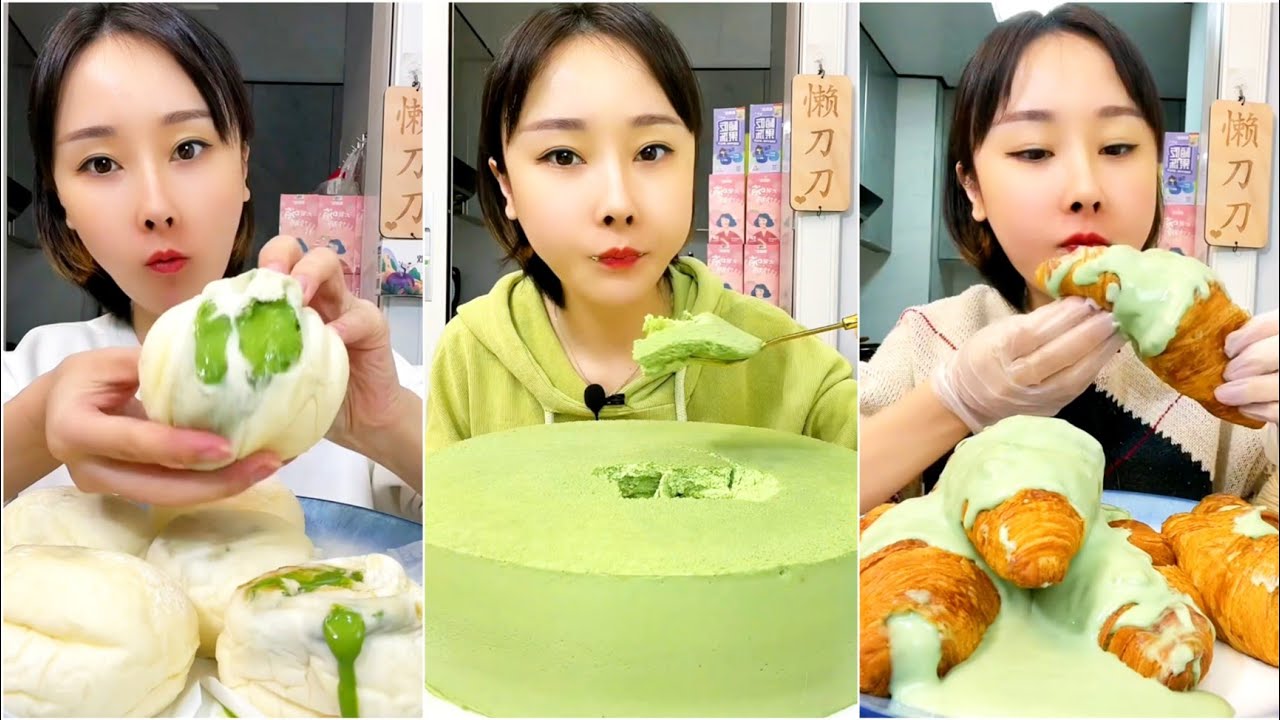 ASMR - [ 抹茶 ] MATCHA DESSERT PARTY (mousse, creamy bread cake,...)