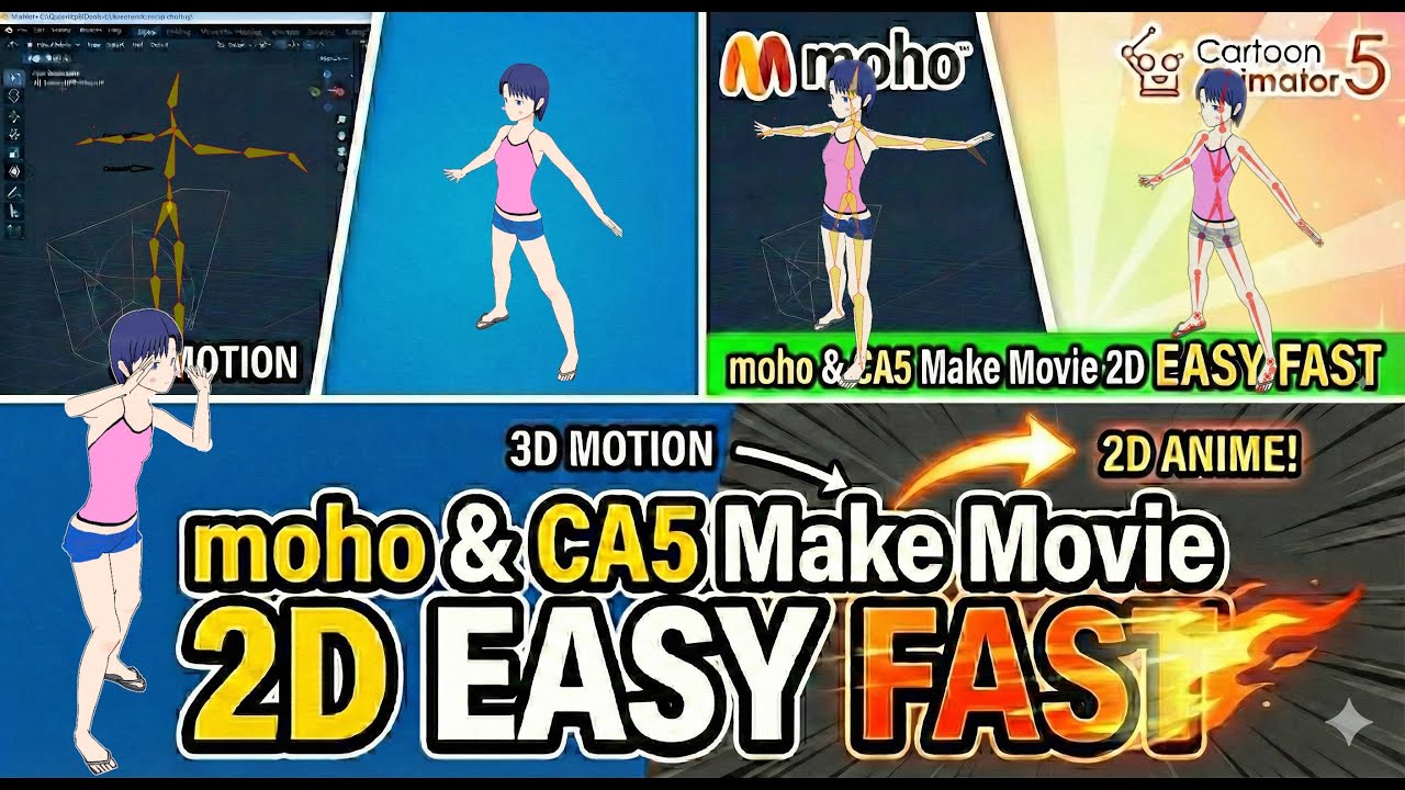 moho & CA5 Make Movie 2D EASY FAST #3D motion #2D anime