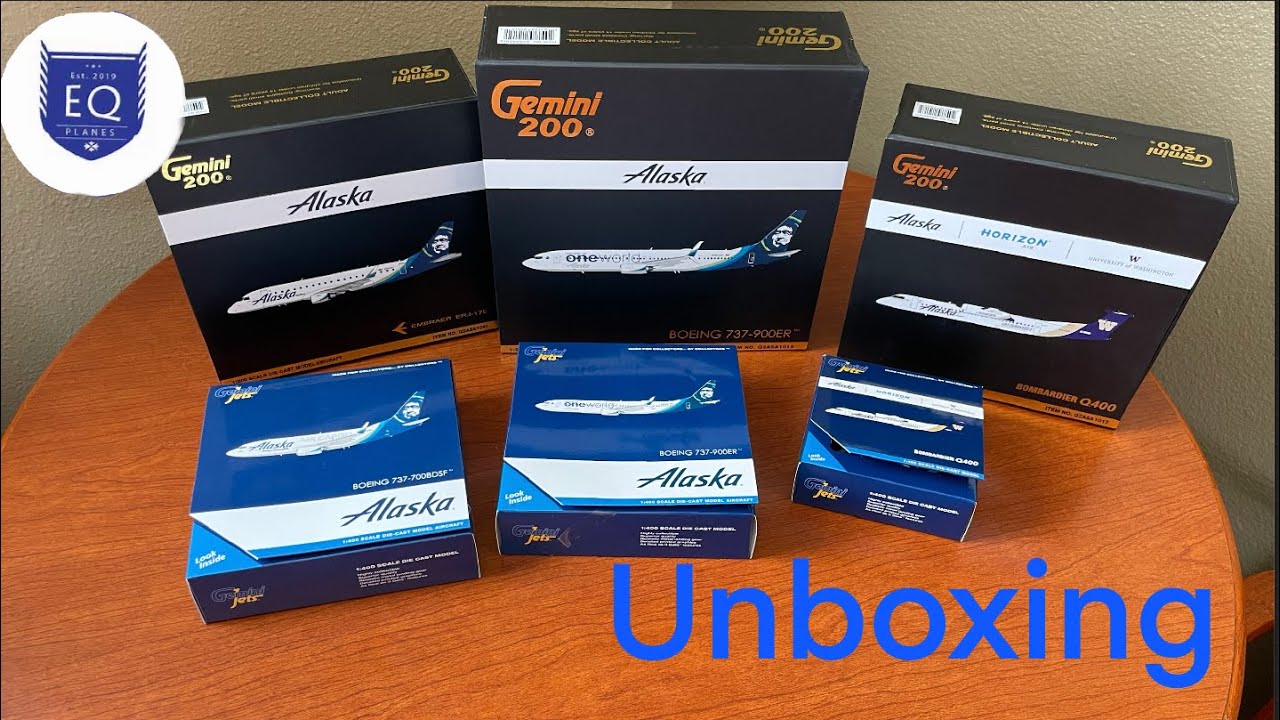 Large Six Gemini Jets 1:200 and 1:400 Scale Alaskan Airlines Unboxing