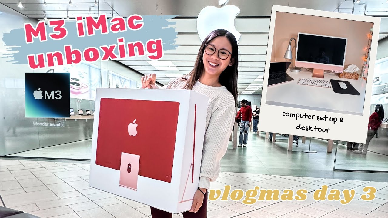 Распаковка моего розового iMac M3 | Обзор стола и настройка компьютера | Vlogmas, день 3