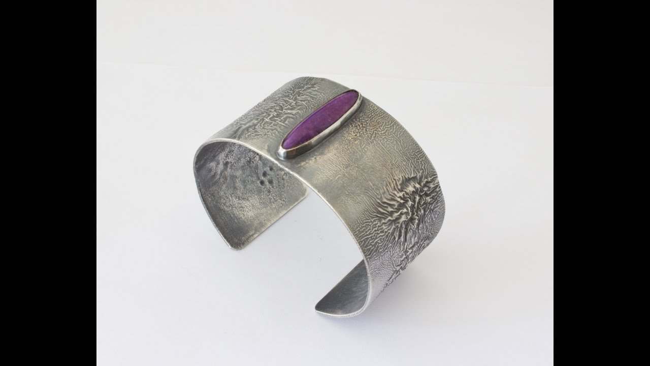 Reticulated Silver Sugilite Cuff Bracelet
