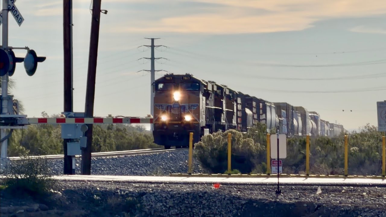 UP 7817 leads a Phoenix bound train past Sossaman Rd in Queen Creek AZ 1-18-26