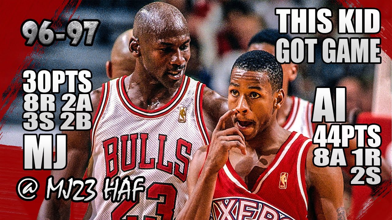 Michael Jordan vs Allen Iverson Highlights (1997.04.07) - 74pts Combine! Bulls Got No ANSWER for AI!