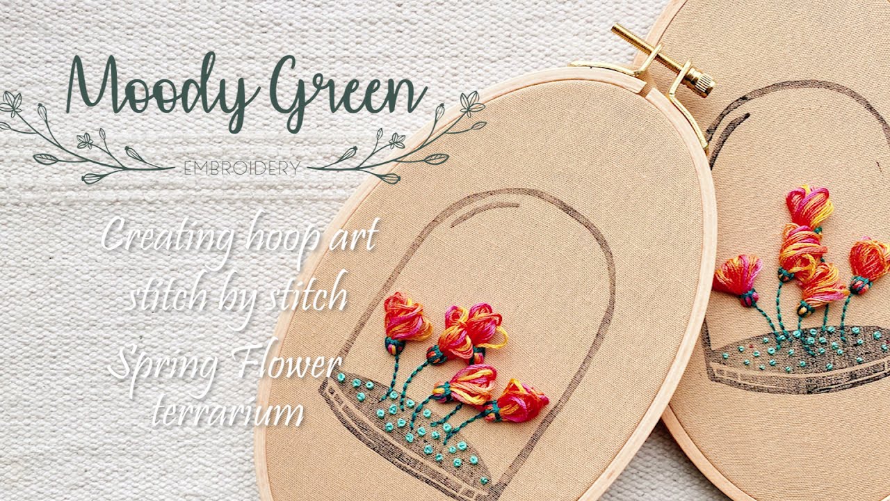 Spring Flower Terrarium easy hand embroidery design stitch along