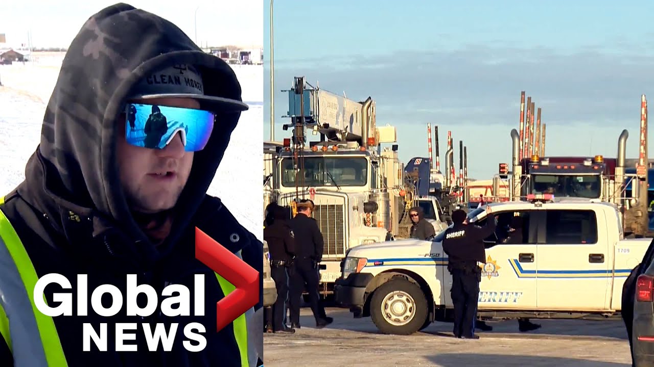 Trucker convoy: New blockade cuts off traffic to US as Coutts border protest continues