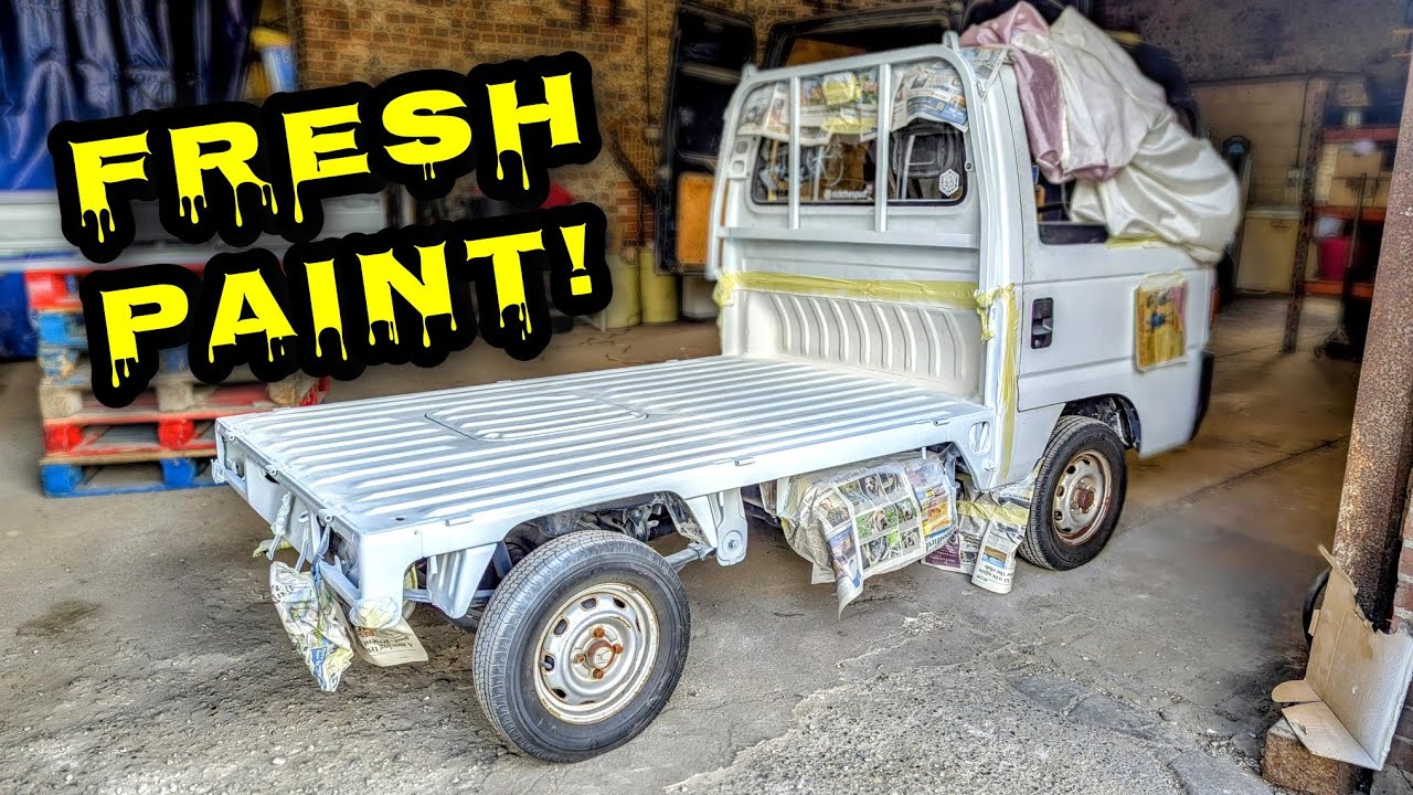 LEARNING TO PAINT MY KEI TRUCK! Masking, Primer, Raptor, Paint, Compound and Polish my Honda Acty!