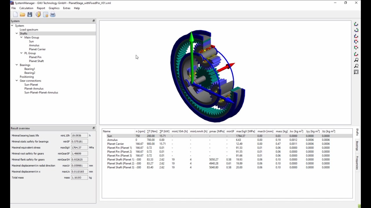 Tutorial: Configuration of the planetary gear train with fixed bolts for the planets.
