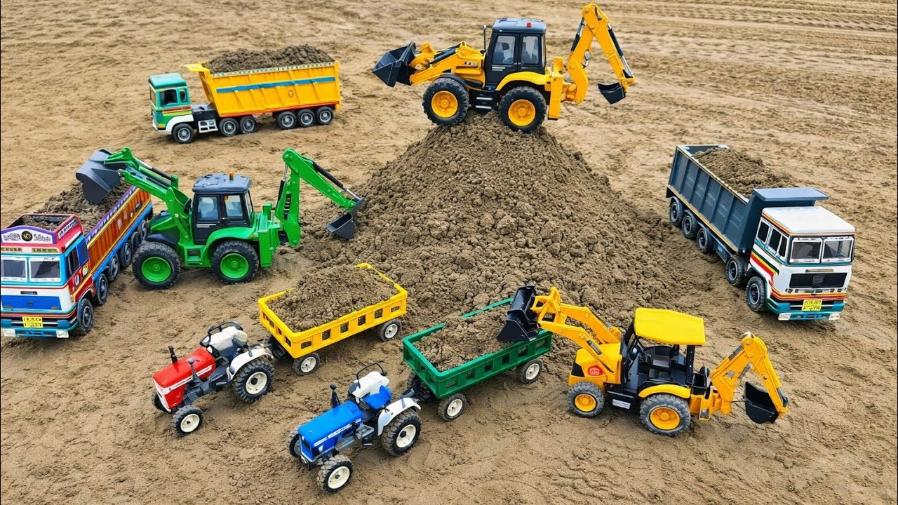 JCB 3DX Loading Big Sand Mountain 🚜 | Tractor & Dumper Truck Mega Mud Construction Toy Video 😱