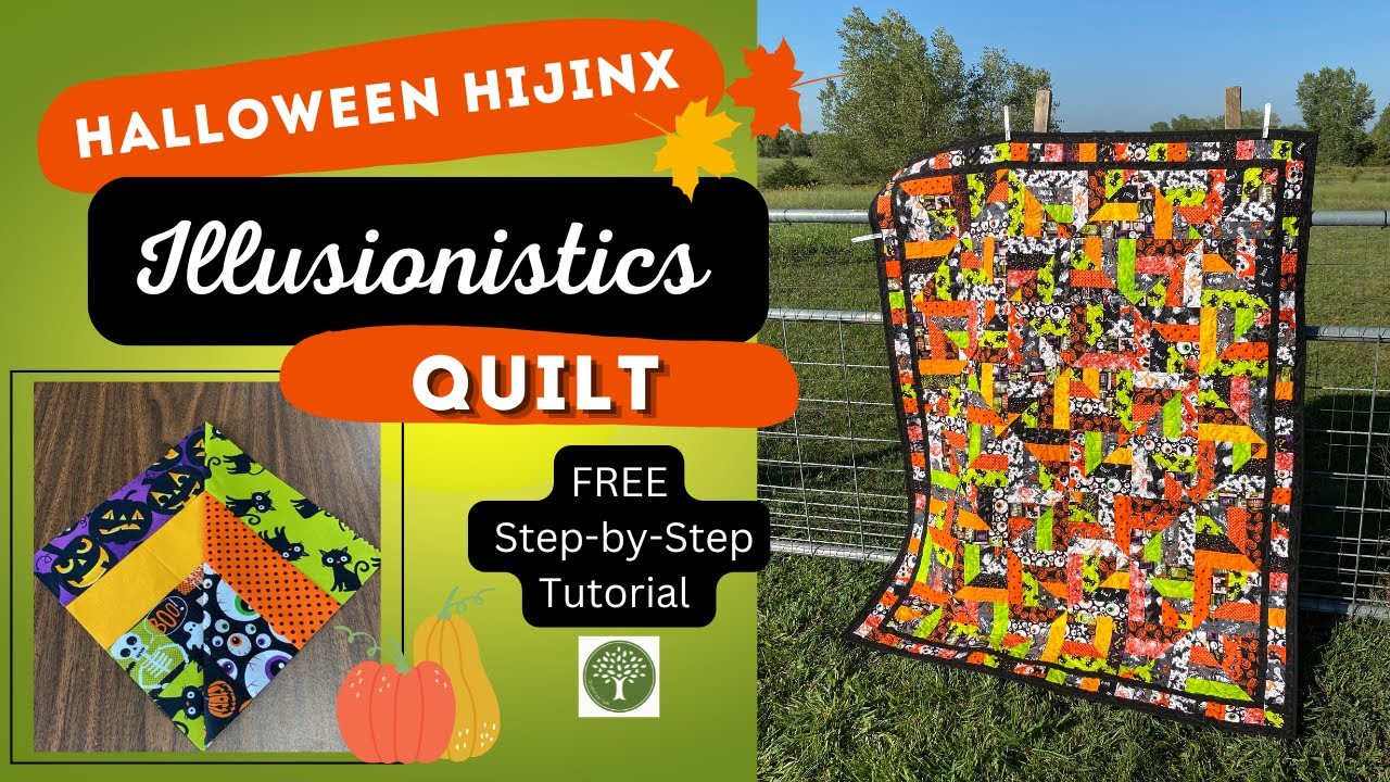How to make a Halloween Hijinx Illusionistics Quilt, Step by Step Tutorial, Scrappy Throw Quilt