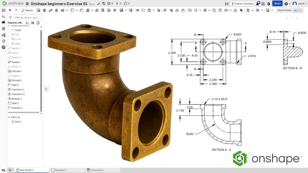 Упражнение 01 из обучающего видео OnShape для начинающих