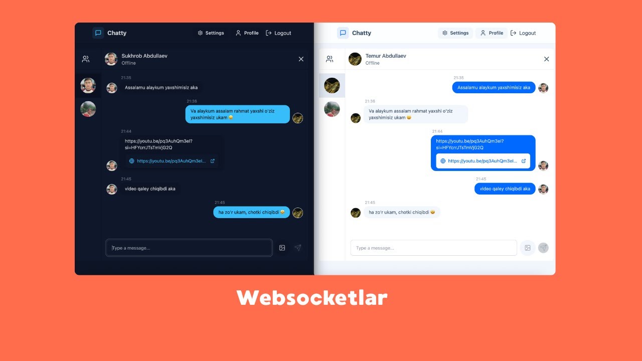 Chat Ilovamiz uchun websocket usulini sinab ko'ramiz.