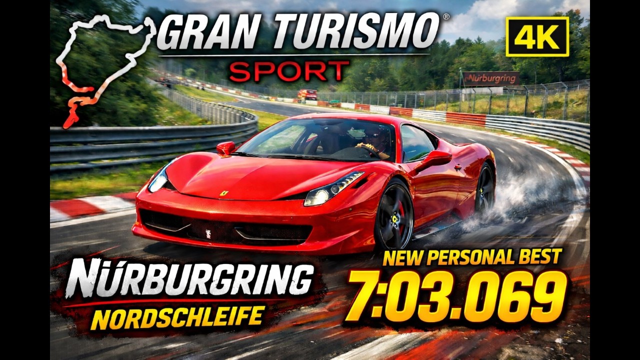 4K. Gran Turismo Sport – Ferrari 458 Italia Nürburgring Nordschleife: Personal Best Lap 7:03.069