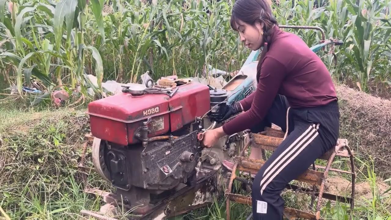 The Girl Turns a Broken Tractor Engine into Perfect Working Order