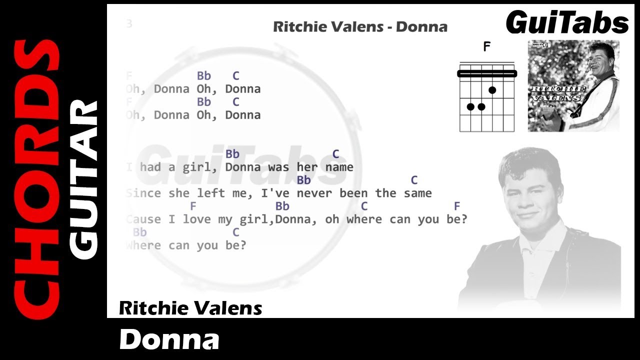 OH DONNA 👧 - Ritchie Valens ( Lyrics - GUITAR Chords 🎸- Karaoke )