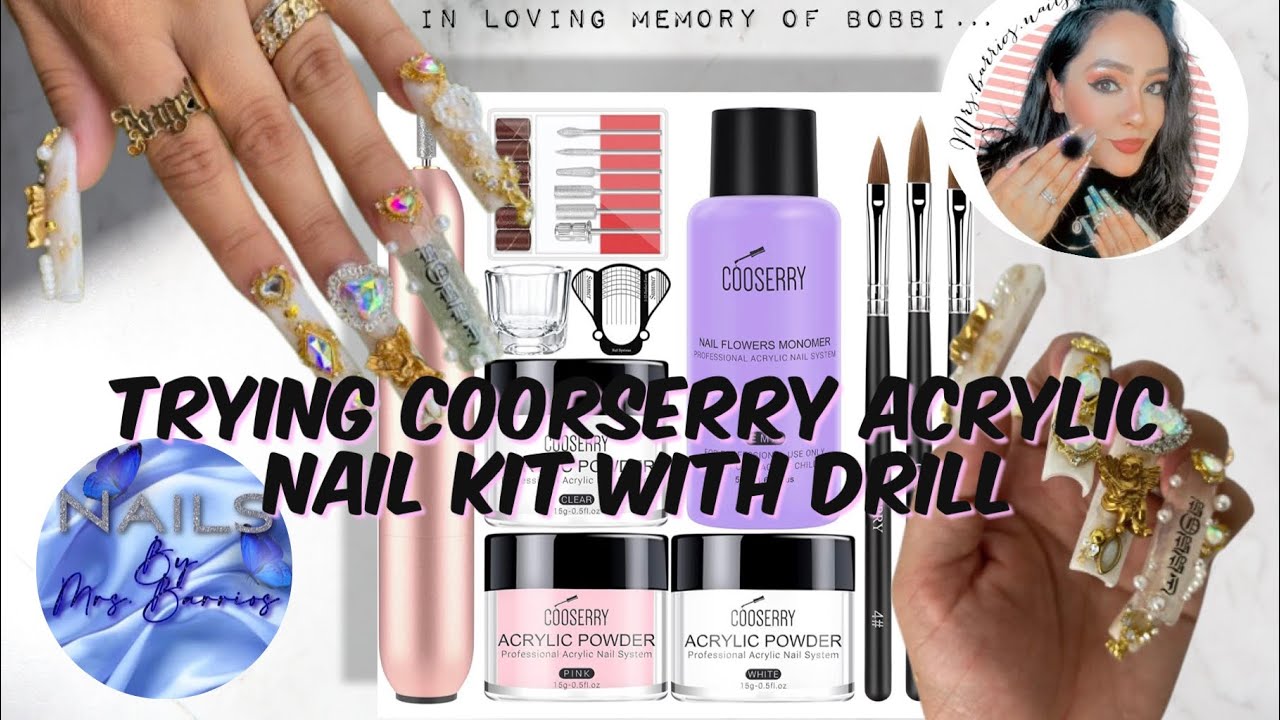 Trying COORSERRY Acrylic Nail Kit with drill, for the first time on myself!